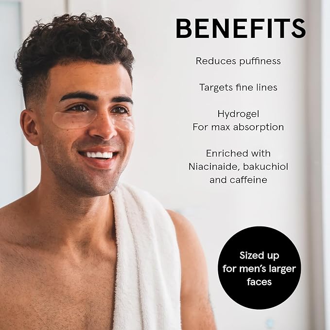BRO MASK Under Eye Patches for Men with Hydrogel (6 pairs) - Anti-Aging Korean Eye Masks for Dark Circles and Puffiness - Puffy Under Eye Treatment - Perfect Skin Care for Men