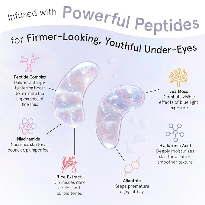 grace & stella Peptide Under Eye Patches with Niacinamide & Rice Extract - Firming Eye Masks for Dark Circles and Puffiness - Stocking Stuffers for Teen Girls - Vegan, Cruelty-Free (White, 48 Pairs)