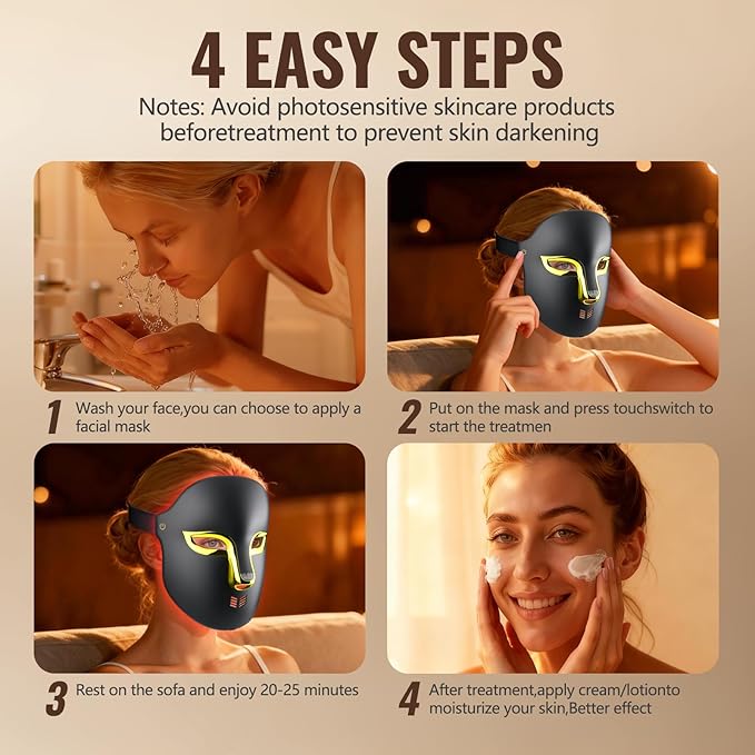 Red Light Therapy Mask for Face,4 Modes LED Face Mask Light Therapy,Acne Removal Wrinkles & Redness Anti-Aging,2000mAh Rechargeable,Wirless Remote,Infrared Photon Facial Mask for Travel Yoga