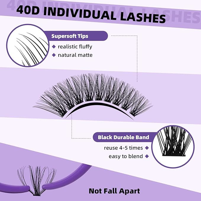 B&Qaugen Lash Clusters with Bottom Lashes 10-18mm 40D D Curl Individual Lashes Cluster Eyelash Clusters Wispy with 2 Styles Bottom Lash Extension DIY Lash Extensions at Home (40D-D-MIX10-18)