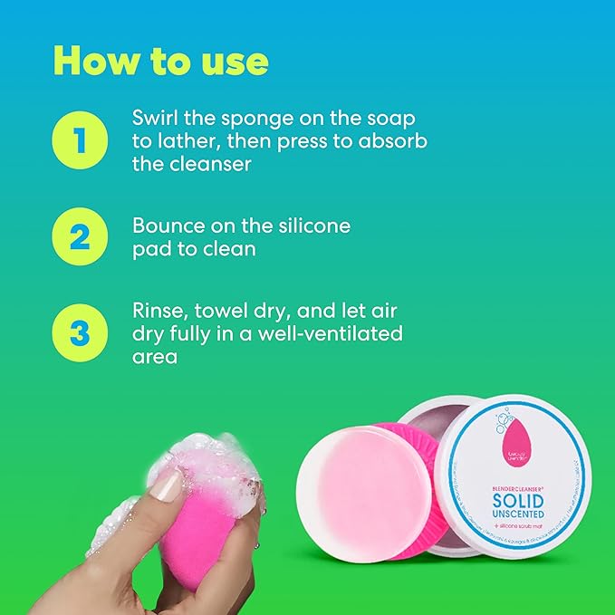 beautyblender Blendercleanser Tool Scrub Solid Cleanser – Unscented Scented Makeup Sponge & Brush Cleansing Bar – Hand, Sponge, and Brush Cleanser, Removes Makeup & Buildup, Travel-Friendly, 1 oz