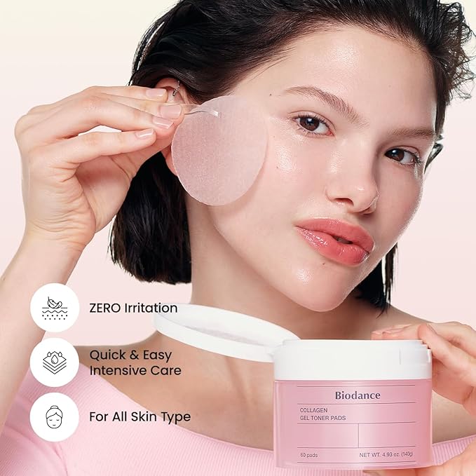 Biodance Collagen Gel Toner Pads, Pore Minimizer for Face, Improving Elasticity, Plumping Toner Pads for Sensitive Skin, Korean Skin Care, Gifts for Womenㅣ4.93 fl.oz.(140g)*60Pads