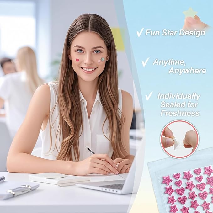 Pimple Patches for Face, Shimmer Star Hydrocolloid Acne Patches, Cute Zit Covers & Spot Stickers with Tea Tree Oil & Salicylic Acid, 3 Sizes (10mm, 12mm, 14mm), 160 Count