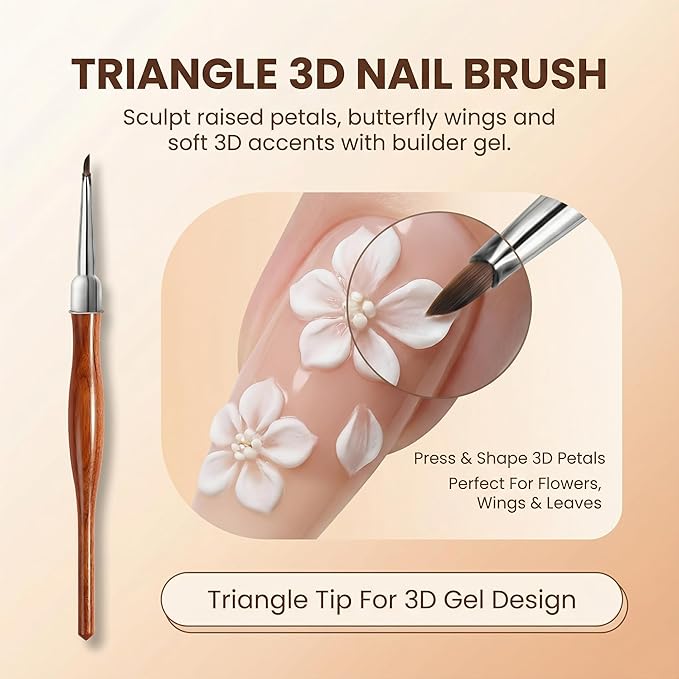 AMilHiTon 2Pcs Nail Art Brush Set, Multi-Functional 3D Nail Pen for Gel Extensions, Builder Nail Gel Design and Home DIY Manicure (Wood Color)