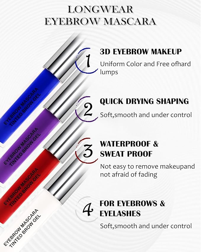 Tinted Eyebrow Mascara Gel-1Pcs Long-lasting Waterproof Smudge-proof Purple Brow Glue Colored Liquid Mascara,Tinted Brow Filler Curling Mascaras,Christmas Eye Makeup Gift for Women Girl-08