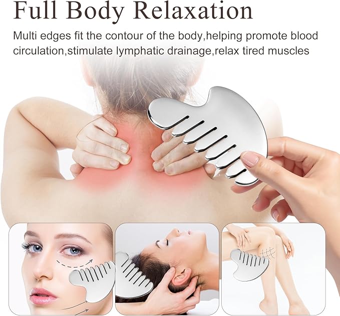 Gua Sha Facial Tools and Face Roller Set, Stainless Steel Facial Sculpting Eyes Roller Guasha for Face, Chin & Jawline Sculpting,Skin Care