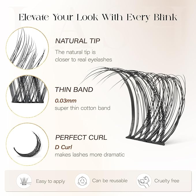 BEFER Lash Clusters, 144 Pcs D Curl Eyelash Clusters Volume Individual Lashes Extensions 10-16MM Fluffy Cluster Eyelash Wispy Cluster Lashes DIY At Home(Radiance,FD03)