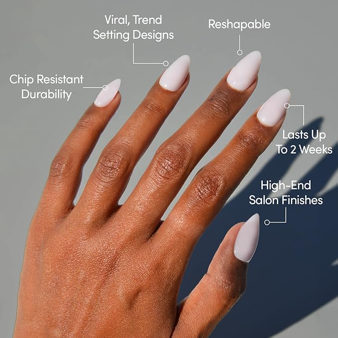 Glamnetic Press On Nails - Sugar Doll | Short Almond Pink Fake Nails, Salon Quality Milky Nails | 15 Sizes - 30 Nail Kit with Glue
