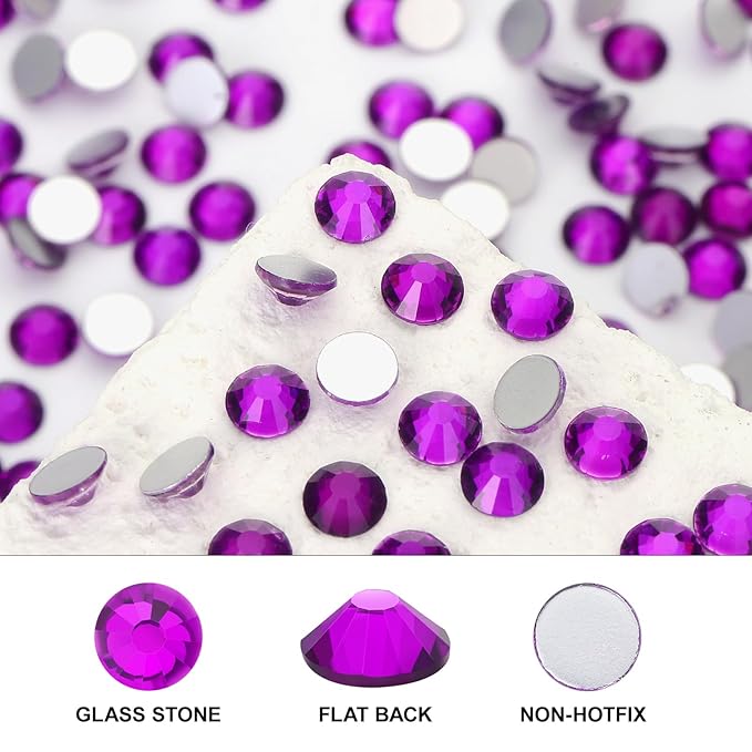 Novani 3000 Pieces Flatback Rhinestones Glass Round Gems Violet Crystals for Nail Art DIY Crafts Clothes Shoes,SS16,3.8-4.0mm