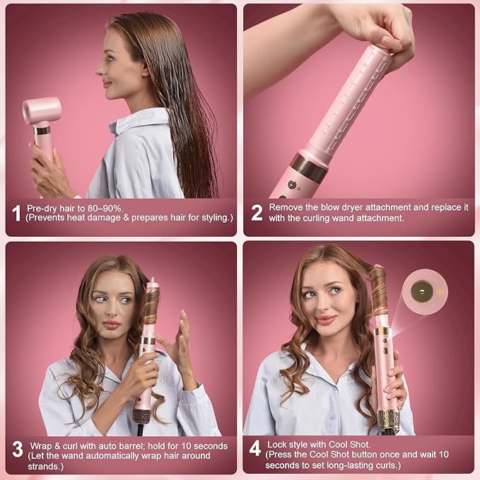 Mythsight Dual Voltage StyleVibe 6-in-1 Air Styler, Hair Dryer & Blow Dryer Brush with Travel Case - Auto Wrap Curls (L/R), Fast Drying, Thermal Brush for Blowouts & Frizz-Free Volume, No Heat Damage