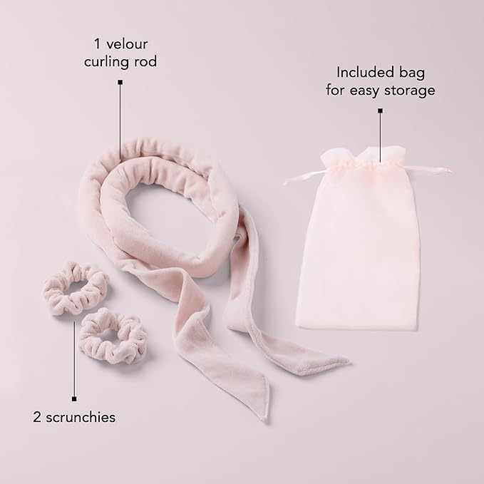 The Hair Edit Heatless Soft Ribbon Curl Set Heatless Curling Rod with 2 Velour Scrunchies for Overnight Curls, No Heat Hair Curler for Women, Damage Free Styling Tool For Long and Medium Hair 69"Long