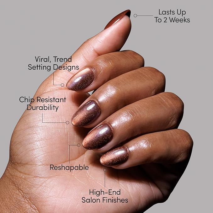 Glamnetic Press On Nails - Magnetic Moscow | Short Oval Fake Nails with a Cat-Eye Magnetic Velvet Finish, Salon Quality Halloween Nails | 15 Sizes - 30 Nail Kit with Glue
