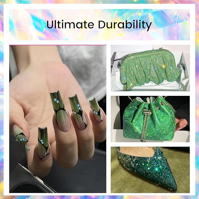 Green Flame Rhinestones Flatback Rhinestone for Crafts Glass Nail Rhinestones Nail Gems Crystals for Makeup Bags Shoes Decoration DIY(SS16,1440pcs,Green Flame)
