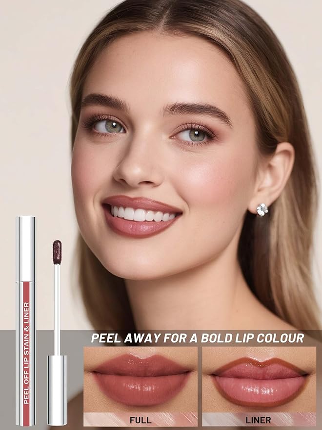 QCMME Lip Stain Peel Off Lip Liner Stain with Tweezer, Long Lasting Matte Lip Tint Tattoo, Highly Pigmented Color Lip Makeup, Waterproof Lipstick, Transfer-proof Lipstain for Women, Cocoa
