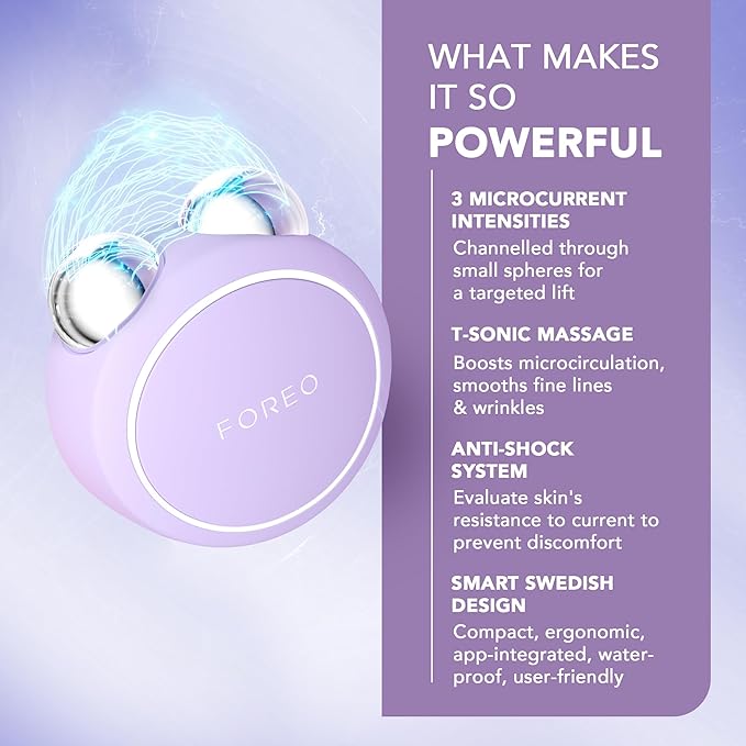 FOREO Bear mini App-Connected Microcurrent Facial Toning Device with 3 Intensities, Lavender