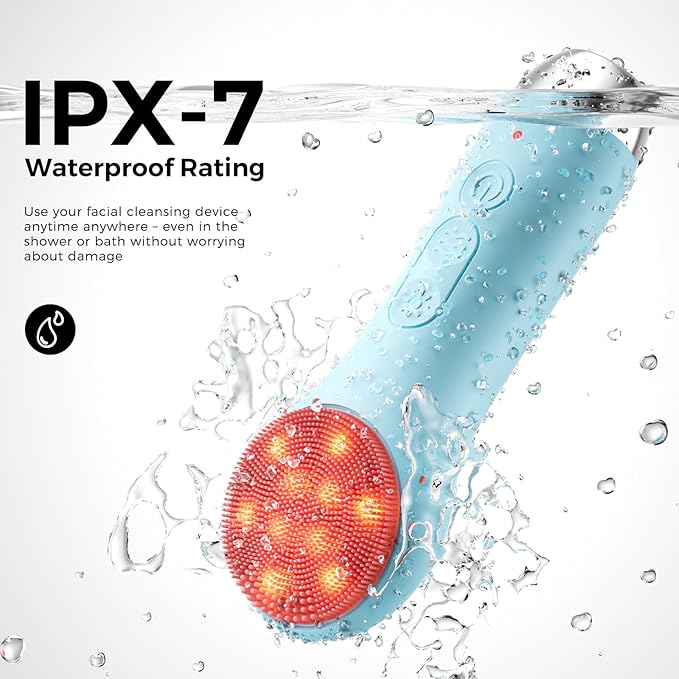 Facial Cleansing Brush Electric Face Scrubber - Rechargeable Face Cleansing Brush with 4 LED Gentle Light Silicone Heat and Vibration Exfoliator Massage Deep Cleansing,IPX7 Waterproof,Ideal Gift﻿