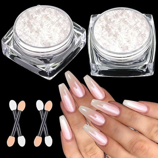 BISHENGYF Pearl Chrome Nail Powder:【Super Transparent】 White Pearl Chrome Nail Powder Ice Shimmer Jewelry Transparent Aurora Glazed Donut Chrome Nail Powder for Nails Art DIY