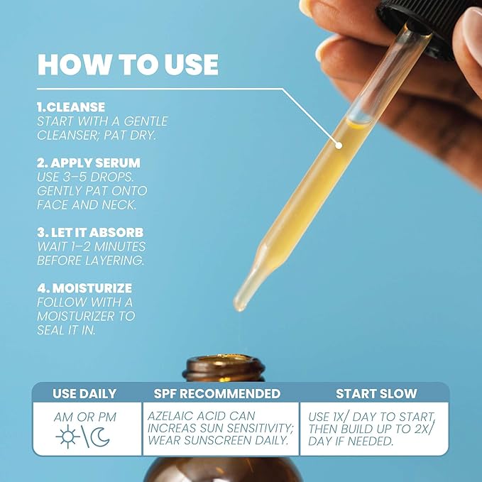 Eva Naturals 10% Azelaic Acid Serum for Face – Niacinamide, Hyaluronic Acid – Redness Relief, Dark Spots, Uneven Skin Tone, Texture, Pores, Topical Booster for Clearer, Smoother Skin, 2oz