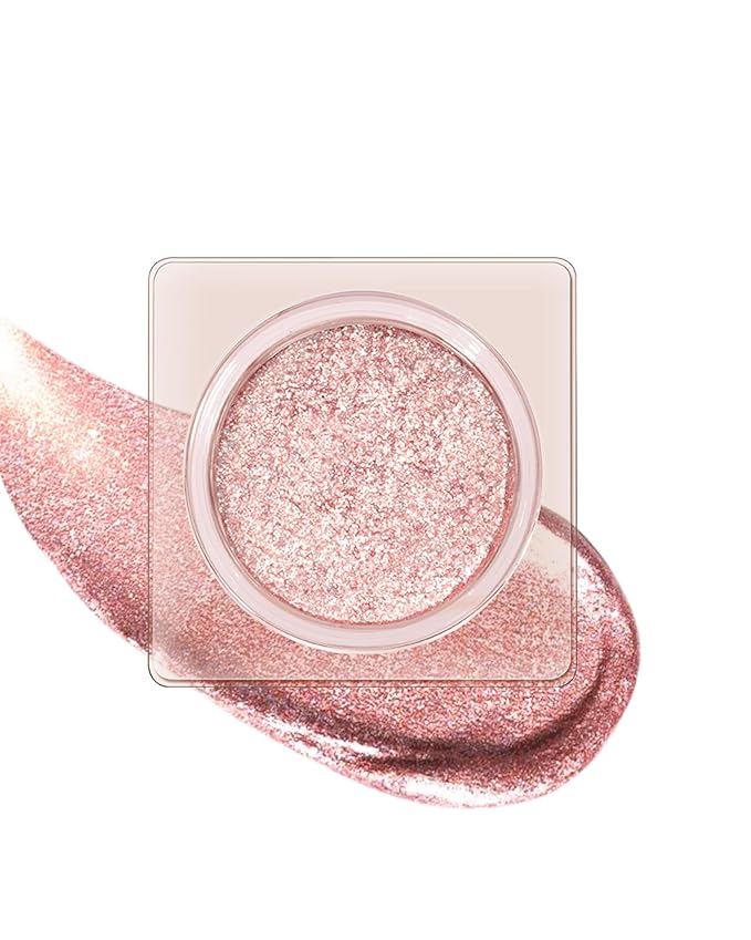 Sparkle Single Eyeshadow Cream, Pink Rose Glitter Highly Pigmented Eye Shadow, Long-Lasting Blendable Shimmer Eyeshadow, Lightweight Eye Shadow Makeup Palette Christmas Party Gift for Women Girls-01
