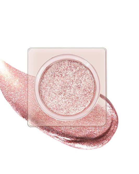 Sparkle Single Eyeshadow Cream, Pink Rose Glitter Highly Pigmented Eye Shadow, Long-Lasting Blendable Shimmer Eyeshadow, Lightweight Eye Shadow Makeup Palette Christmas Party Gift for Women Girls-01
