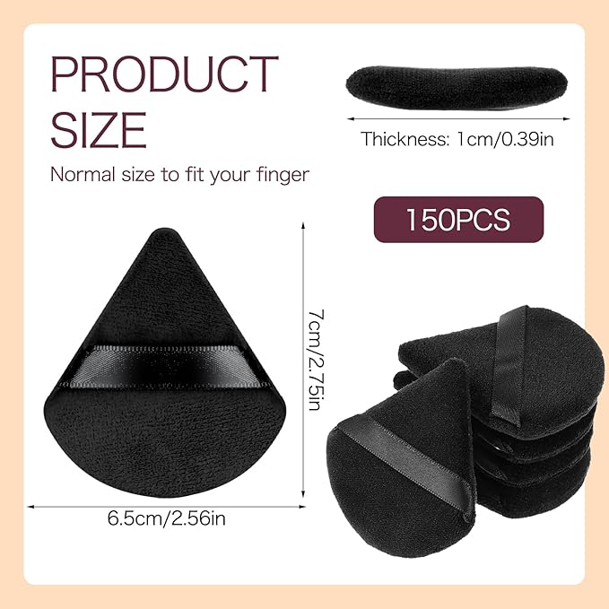150Pcs Triangle Powder Puff Bulk- 2.75" Soft Washable Face Makeup Puff for Face Powder -Loose Velour Setting Powder Sponges for Body Face Cosmetic, Wet Dry Foundation Makeup Tools