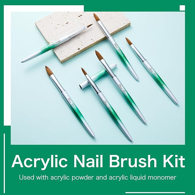 Shine Chance 4Pcs Acrylic Nail Brushes Set, Kolinsky Nail Art Brushes, Art Design & Polish Mistake Cleaning Manicure Tools for Women - Size 4, 8, 12, 16