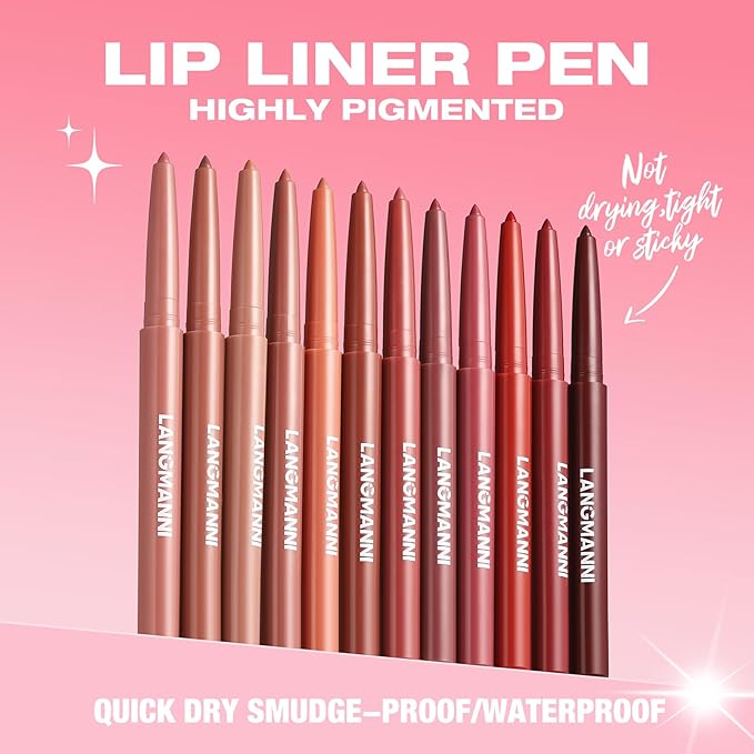 LANGMANNI 8Pcs Sculpting Matte Velvet Lip Liner Set,Smooth Creamy Texture,Waterproof And High Pigmented For Girls Daily Application Lip Makeup(1+2+3+4+5+6+7+8)