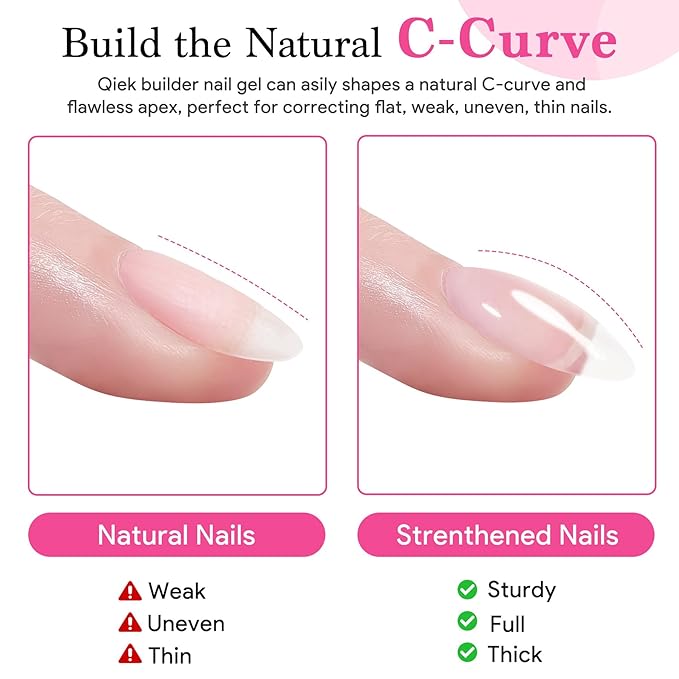 QIEK Builder Nail Gel, 7-in-One Builder for Nails Crystal Clear Strengthener Glue Apex Enhancement Extension Hard Building Gel LED Lamp Cured Rubber Base Coat for DIY Beginners& Salon Manicure 0.54 OZ