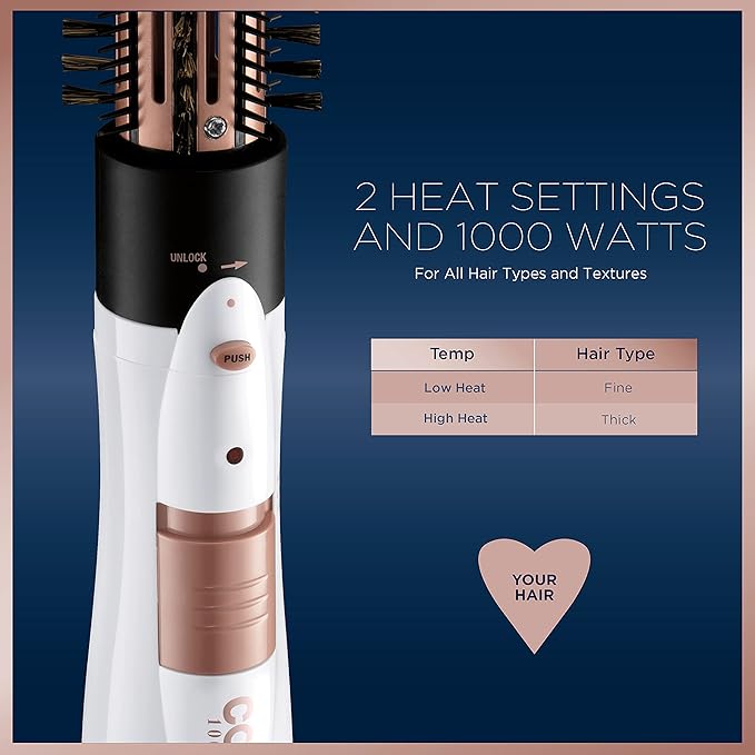 Conair Double Ceramic 3-in-1 Hot Air Brush, 1000W, Interchangeable 1¼" Thermal & ¾” Boar Bristle Attachments for Voluminous Curls & Straight Styles, Hot Air Brush for Fine & Thick Hair (Pack of 4)