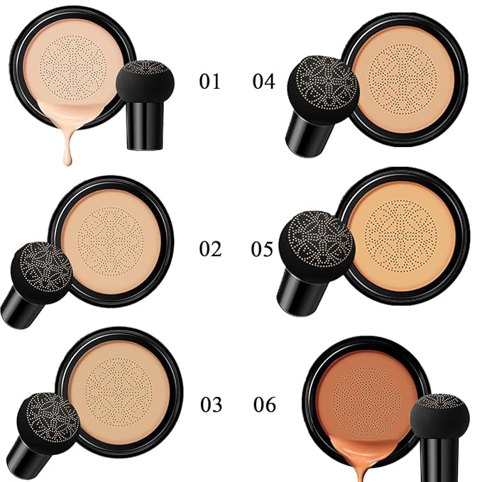 Air Cushion CC Cream Mushroom Head Foundation,BB Cream Makeup Foundation,Moisturizing Concealer,Long Lasting Full Coverage Waterproof,Even Skin Tone for All Skin Types (6# Dark Bronze, 20g)