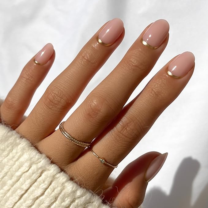 Glamnetic Press On Nails - Goal Digger | Glossy, Semi-Transparent, Short Round Nails, Salon Quality | 12 Sizes - 30 Nail Kit with Glue