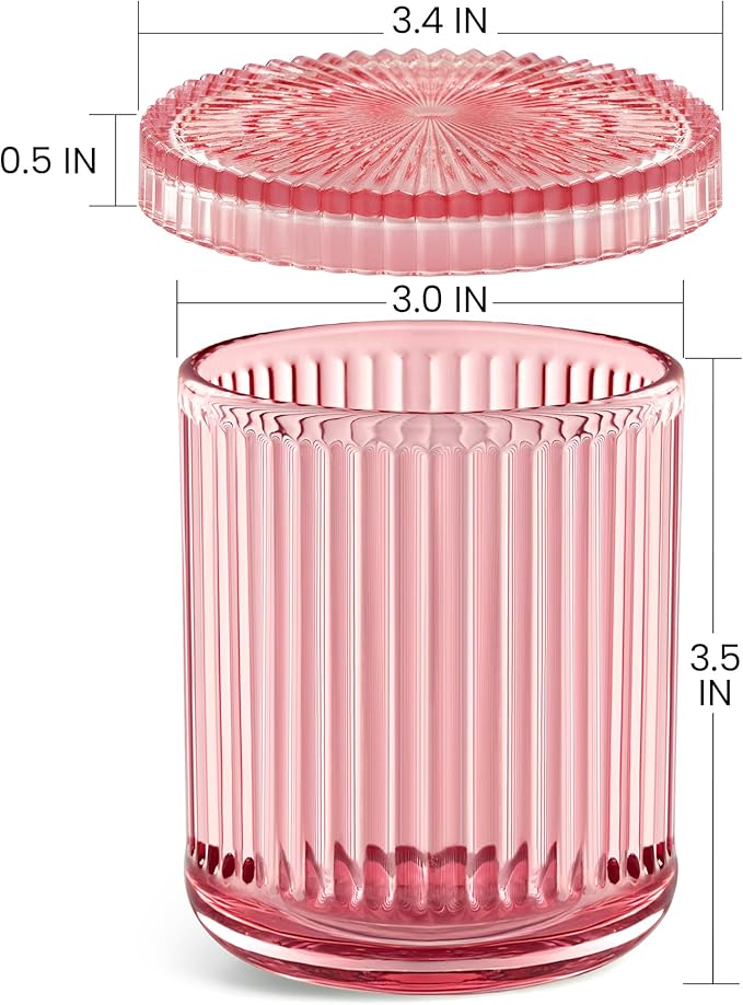 MKOSAB 2 Pack Qtip Holders for Bathroom, Clear Glass Apothecary Jars with Lids,Vintage Bathroom Canisters for Cotton Balls,Swabs,Floss Picks,Hair Ties,Vanity Organizer and Storage Decor (Pink)