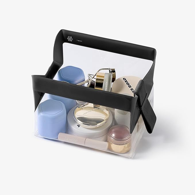 Cadence Parcel - Clear Kit with Magnetic Closure - Durable and Leak-Resistant Travel Toiletry Kit - TSA-Compliant & Modular Design - Hygiene Bag for Travel Essentials - 1 Qt - Ink