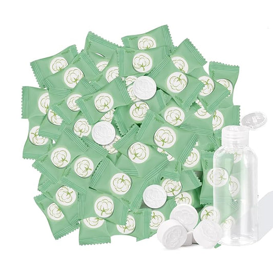 Disposable Face Towel for Travel 300 Pcs, Thicken Compressed Towels, Compact Mini Coin Tissue Eco-Friendly Clean Cotton Washcloths, Portable Facial Towels for Beauty Gym Home Use (Green)