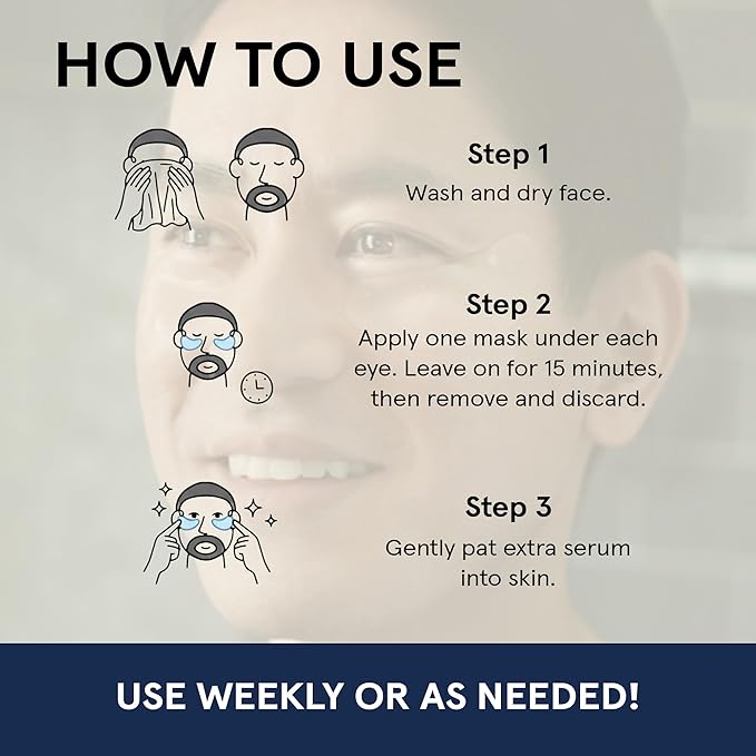 BRO MASK Under Eye Patches for Men with Hydrogel (6 pairs) - Anti-Aging Korean Eye Masks for Dark Circles and Puffiness - Puffy Under Eye Treatment - Perfect Skin Care for Men