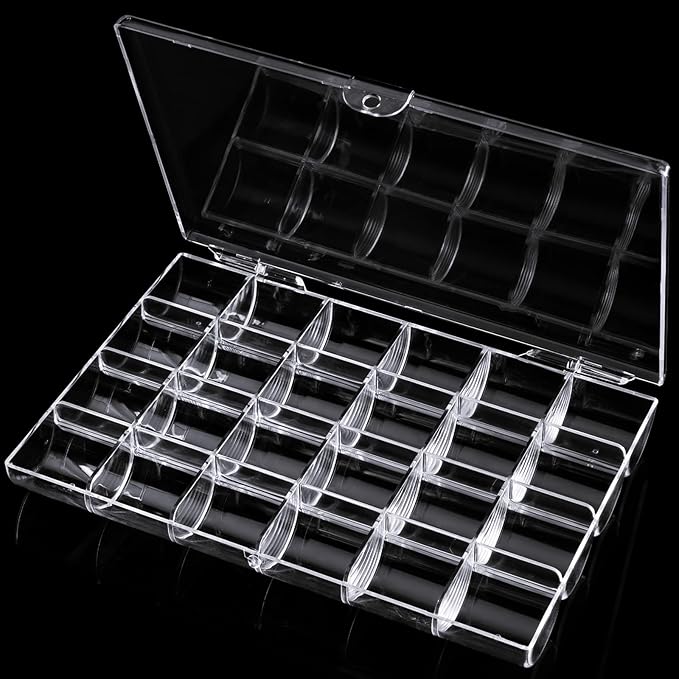 Noverlife 24 Grids Clear Plastic Organizer Box, Storage Container Jewelry Box, Empty Earring Storage Organizer Display Case, Transparent Plastic Nail Art Decorations Container for Bead Rings Earrings