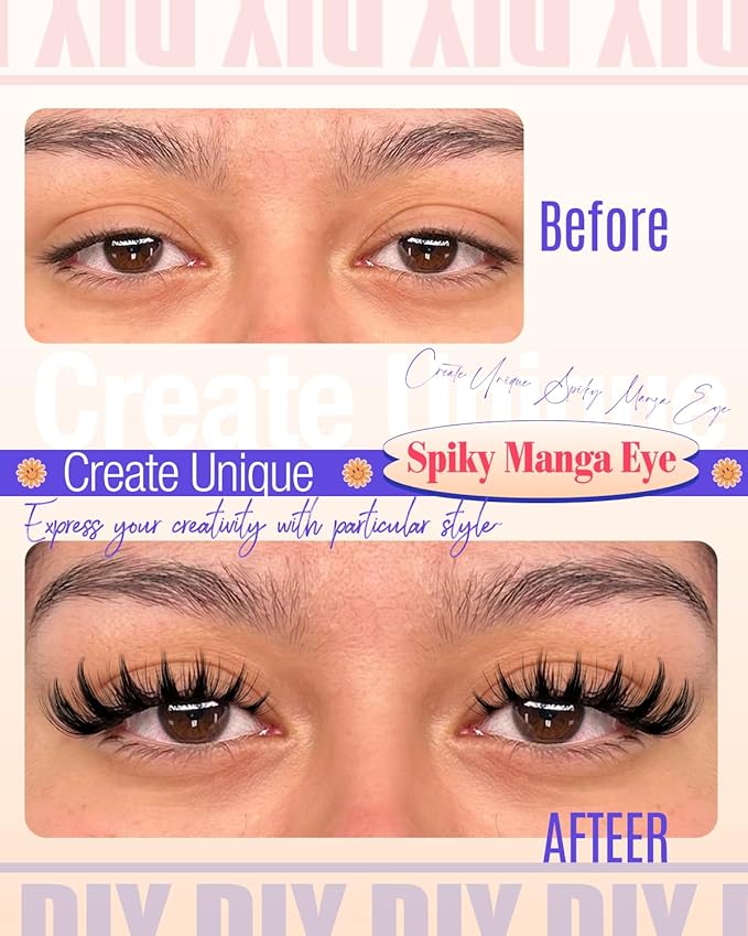 Manga Lash Clusters Spikes Doll Eyelash Extension Anime Wispy Eyelash Clusters Natural Spiky Cluster Eyelash Extensions Invisible Band 8-18mm DIY Cat Eye Lash Extension Fairy Individual Lashes 168Pcs