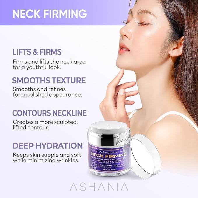 Korean Neck Firming Cream For Deep Neck Wrinkles, Loose Skin & Neckline Care – Peptide & Adenosine Tightening Cream with Hyaluronic Acid - Made in Korea 1.7 fl oz