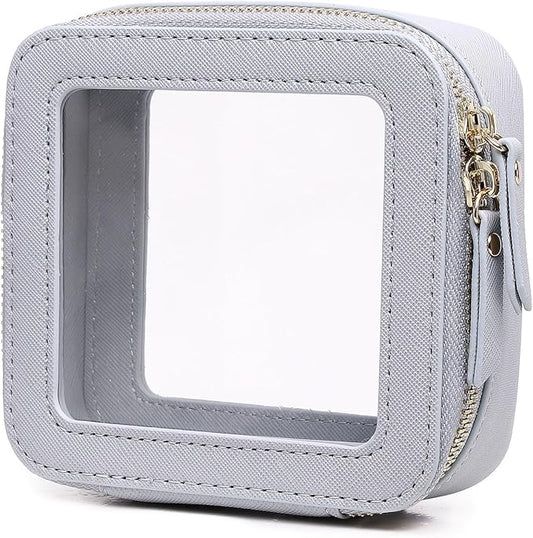 Pinkmik Small Makeup Bag Mini Clear Cosmetic Makeup Case & Toiletry Bag with Zipper Women's Purse Organizer & Car Essentials (Gray, MINI-1)