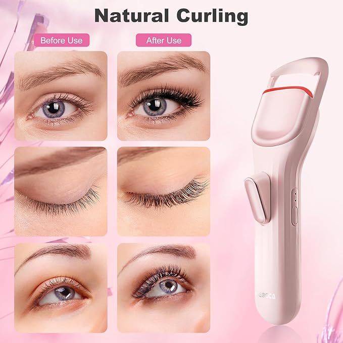 HEBECA Eyelash Curler for 24Hr Lasting Lift, Rechargeable 600Mah Battery Heated Lash Curler with Wider Design for No Pinching, Quick Heat Up & 2 Temp Settings 149°F /167°F for Thick & Fine Lashes