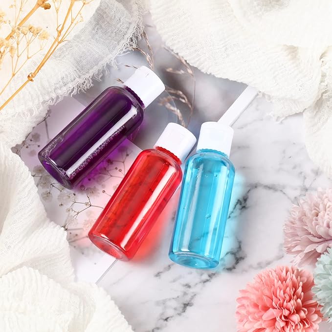 Eccliy 100 Pack 2 oz Plastic Bottles Travel Lotion Bottle Squeeze Container Plastic Bottles with Caps Small Travel Empty Refillable Toiletry Containers for Liquid Lotion Creams with 5 Funnels(Clear)
