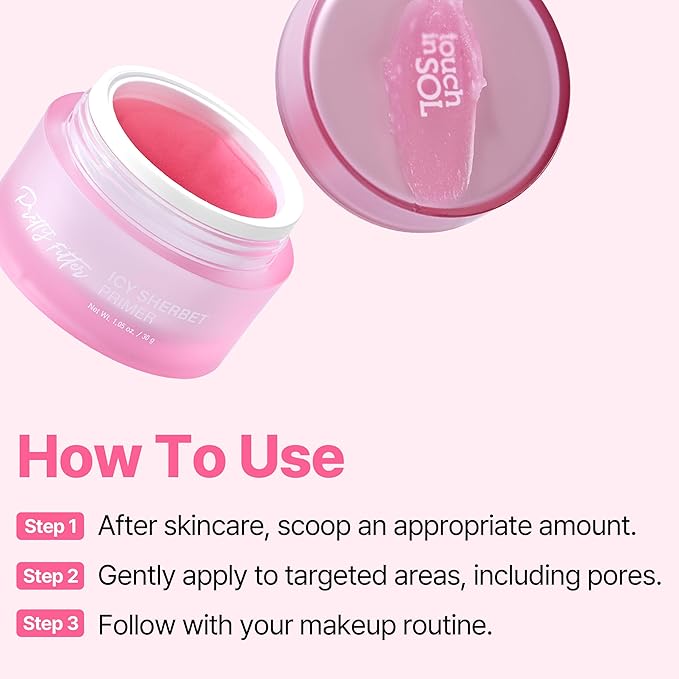 TOUCH IN SOL Icy Sherbet Primer 1.05 fl.oz. - Hydrating Primer Face Makeup for Dry or Oily Skin - Silk Pore and Wrinkle Minimizer - Silicone and Oil Free Gel Formula with Cooling Effect