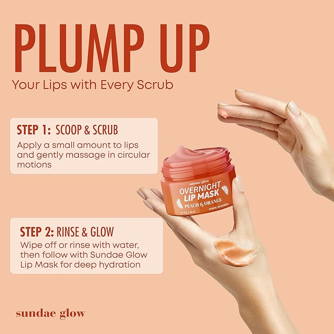 Sundae Glow Lip Mask with Peach & Orange – Hydration, Lip Repair for Dry Cracked Lips & Smoothing – Dermatologist Tested, Korean Lip Care – 95% Natural, Clean Beauty, Cruelty-Free – 1 Pack