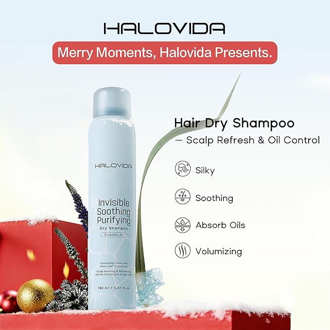 HALOVIDA Dry Shampoo for Women, Invisible Dry Shampoo Spray (Soothing) for All Hair Leaves No White Residue, Absorb Oils, Volumizing & Refresh Hair for 72 Hours, 5.07 Fl Oz (Coastal Air)