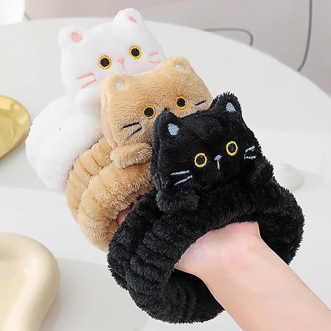 Gniwhd 9PCS Cute Cat Ears Spa Headband for Washing Face Makeup Skincare Headband with Wrist Bands, Sleepover Party Supplies for Women/Teen Girl Trendy Stuff Present (9PCS 3D cat)