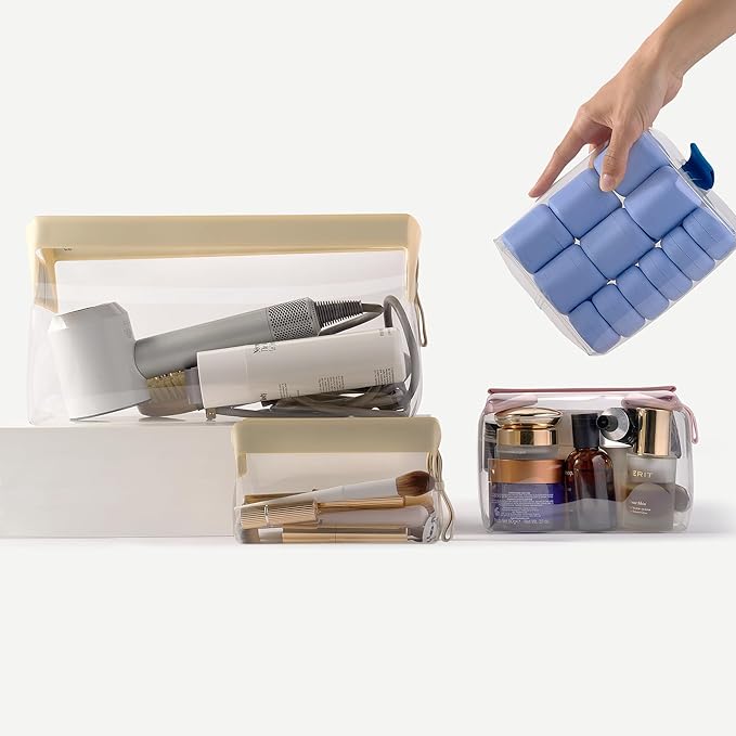 Cadence Parcel - Clear Kit with Magnetic Closure - Durable and Leak-Resistant Travel Toiletry Kit - Modular Design - Hygiene Bag for Travel Essentials - 2 Qt - Pebble