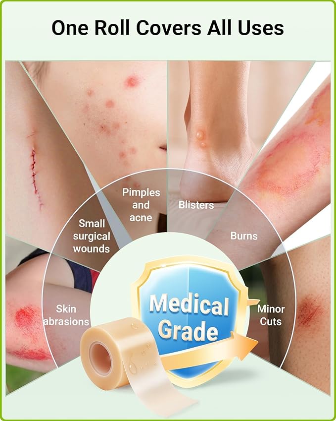 Large Hydrocolloid Roll Bandages 4IN * 16FT, Kovoq Large Hydrocolloid Patches for Wound Care, Acne, Pimple, Nose, Face, Ultra Absorbent with DIY Size Shape Tools Scissor and Tweezer (4in * 16ft)