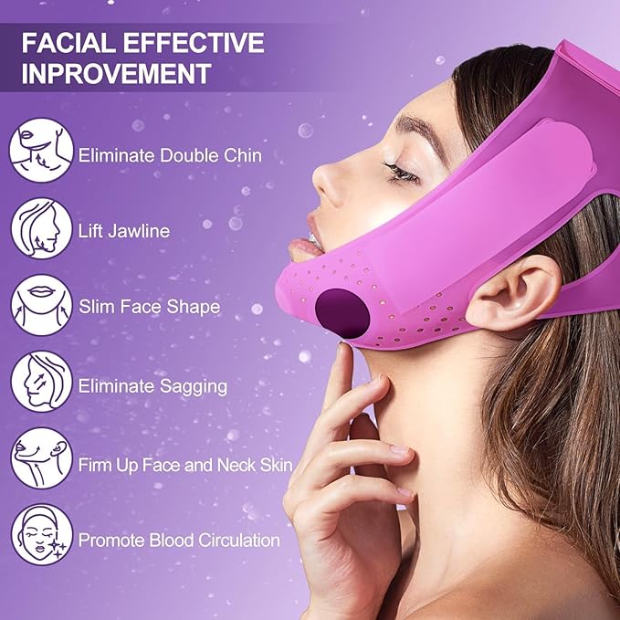 JUSRON V-Line Mask Chin Up Mask Face Strap, Soft Silicone Chin Strap V Shaped Face Mask, Jaw Exerciser 23-27 Inches (Purple)
