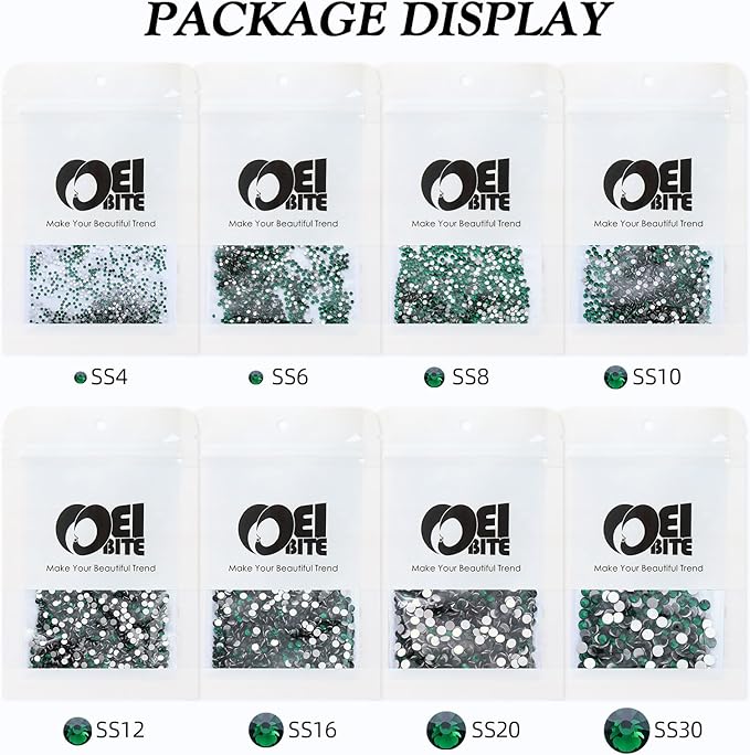 Meibite Malachite Green Flatback Rhinestones, Glass Rhinestones for Nail Art and Craft, Glue Fix, Loose Crystal Gemstones(Green, SS4, 1440pcs, 1.5-1.7mm)
