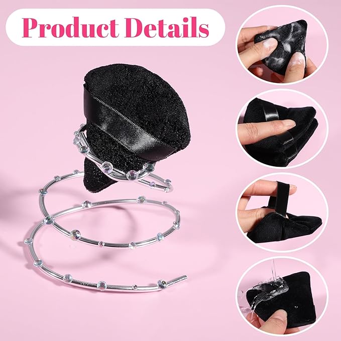 Pimoys 6 Pcs Powder Puff, Valentines Day Gifts Face Soft Triangle Makeup Puff Velour Makeup Sponge for Loose Powder (Black)